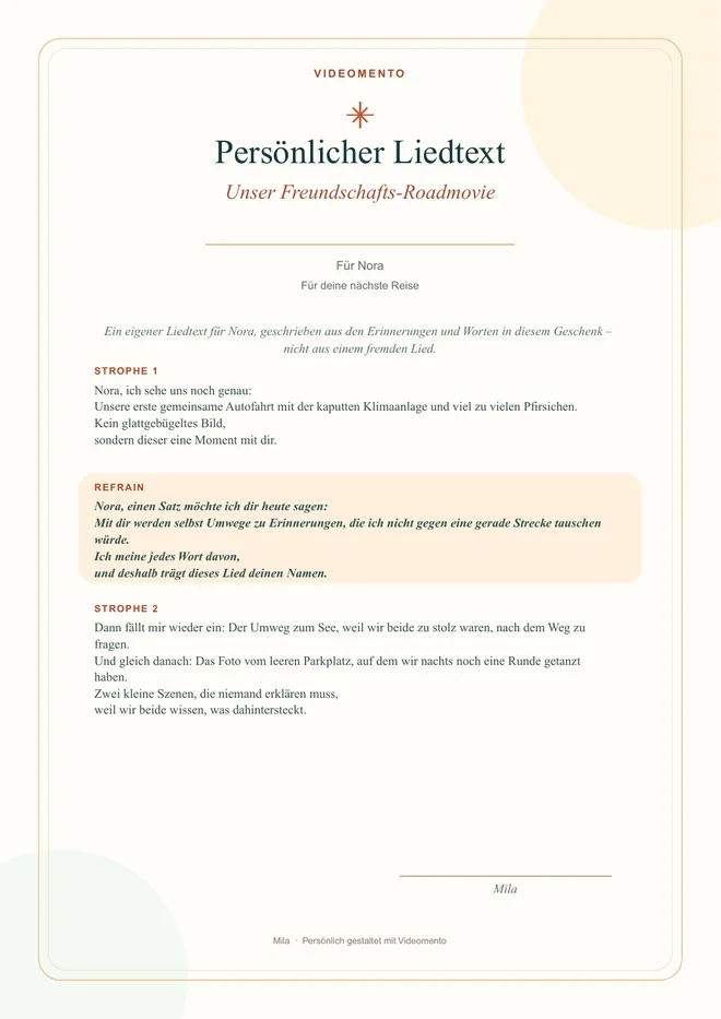 persönlicher Liedtext – echte PDF-Vorschau