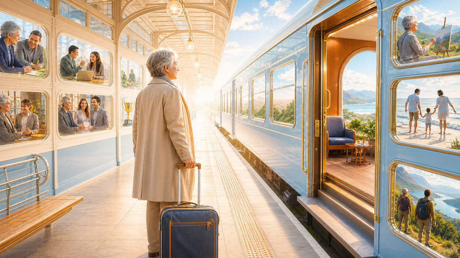 Pensionato su un binario luminoso tra ricordi di lavoro e nuovi viaggi