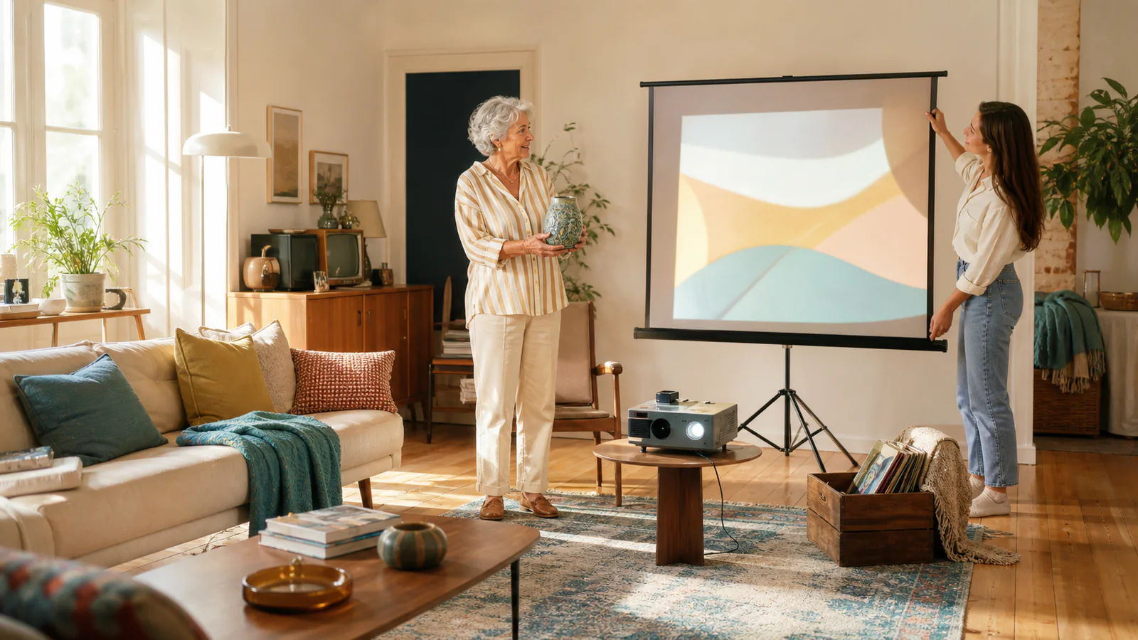 Ein Zimmer, viele Zeiten: Ein vertrauter Raum wird zur hellen Bühne für Entscheidungen, Veränderungen und Menschen aus Omas Leben. Sie bestimmt selbst, welche Bilder erscheinen und welches Familienbild heute bleibt.
