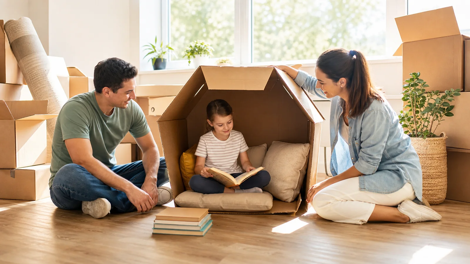 From moving box to reading nook: A moving box becomes the first cosy place in the new home and is later simply recycled.