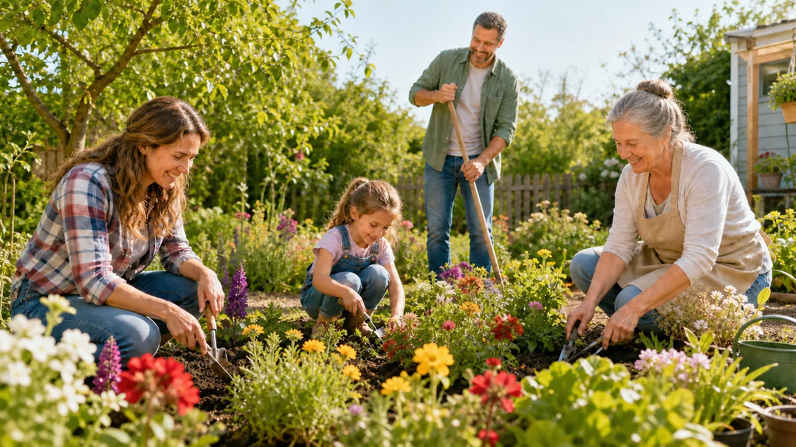 The tools in the bright garden: Familiar garden tools remain in use and lead into real, grateful memories.