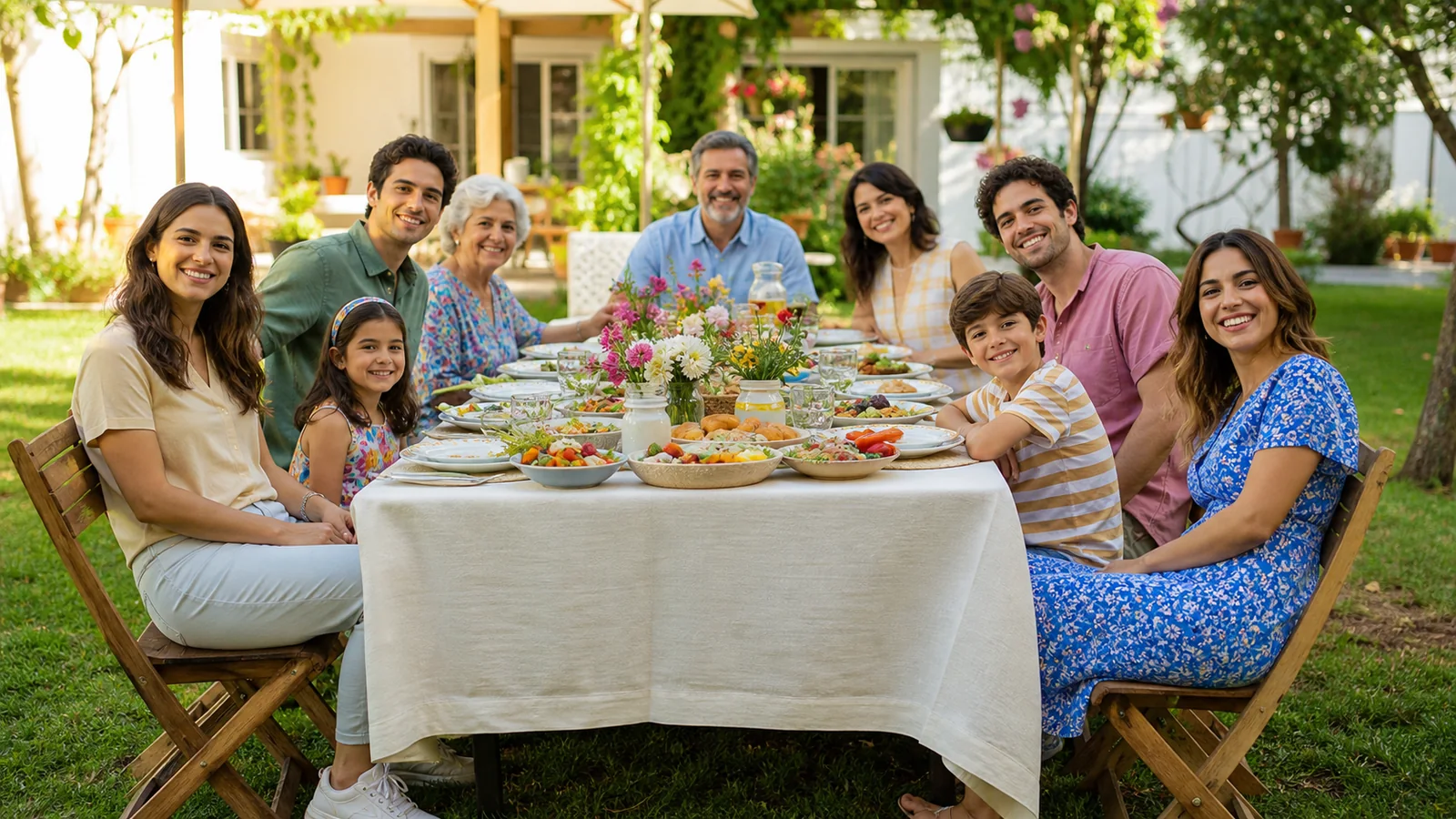 La nappe de notre repas d’aujourd’hui: Une nappe familière porte de vrais souvenirs vers un nouveau repas partagé aujourd’hui.