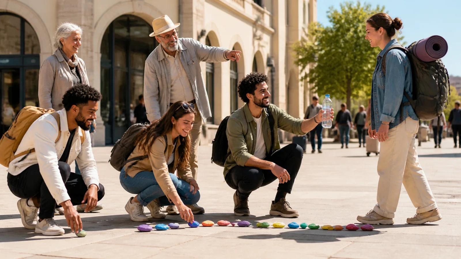 Small tokens of kindness: Blank colour stones hold real small acts of help and return to the people as thanks.