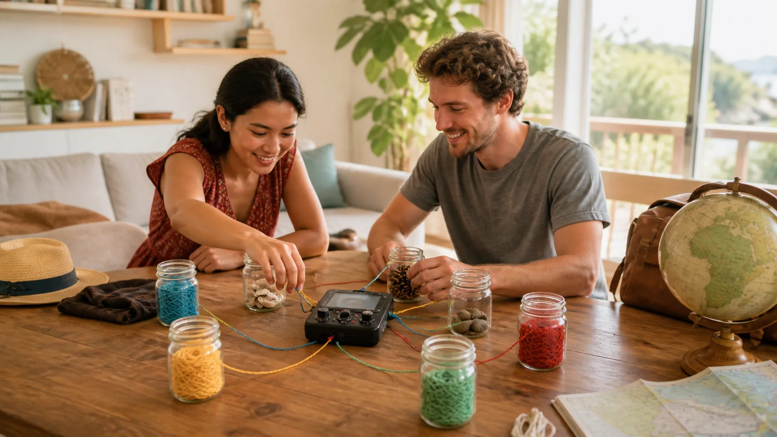 Travel sounds in jars: Our own recordings of water, wheels and footsteps receive a visible rights-safe place at home.